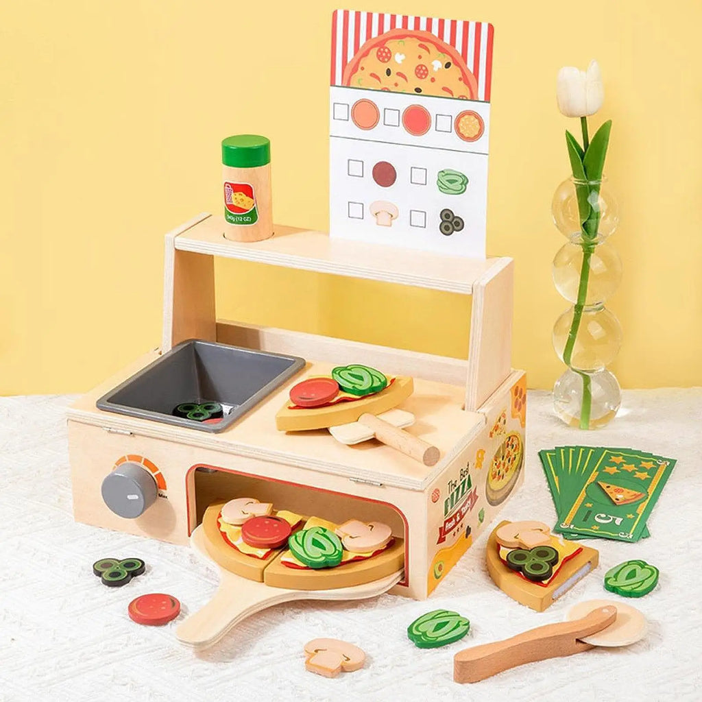 Wooden Pizza Toy Pretend Play Toys for Holidays Parties Parent Child Games