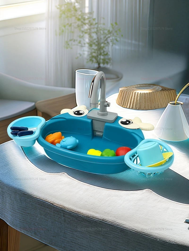 Children Play House Set Kitchen Simulated Dishwasher Sink Hand Basin Electric Circulating Water Toy for Boy and Girls Role Play
