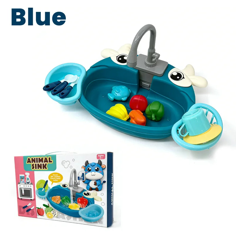 Children Play House Set Kitchen Simulated Dishwasher Sink Hand Basin Electric Circulating Water Toy for Boy and Girls Role Play