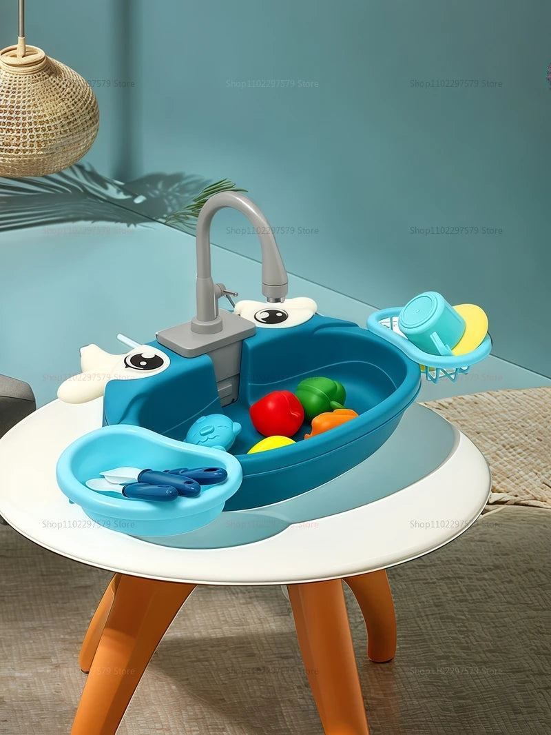 Children Play House Set Kitchen Simulated Dishwasher Sink Hand Basin Electric Circulating Water Toy for Boy and Girls Role Play