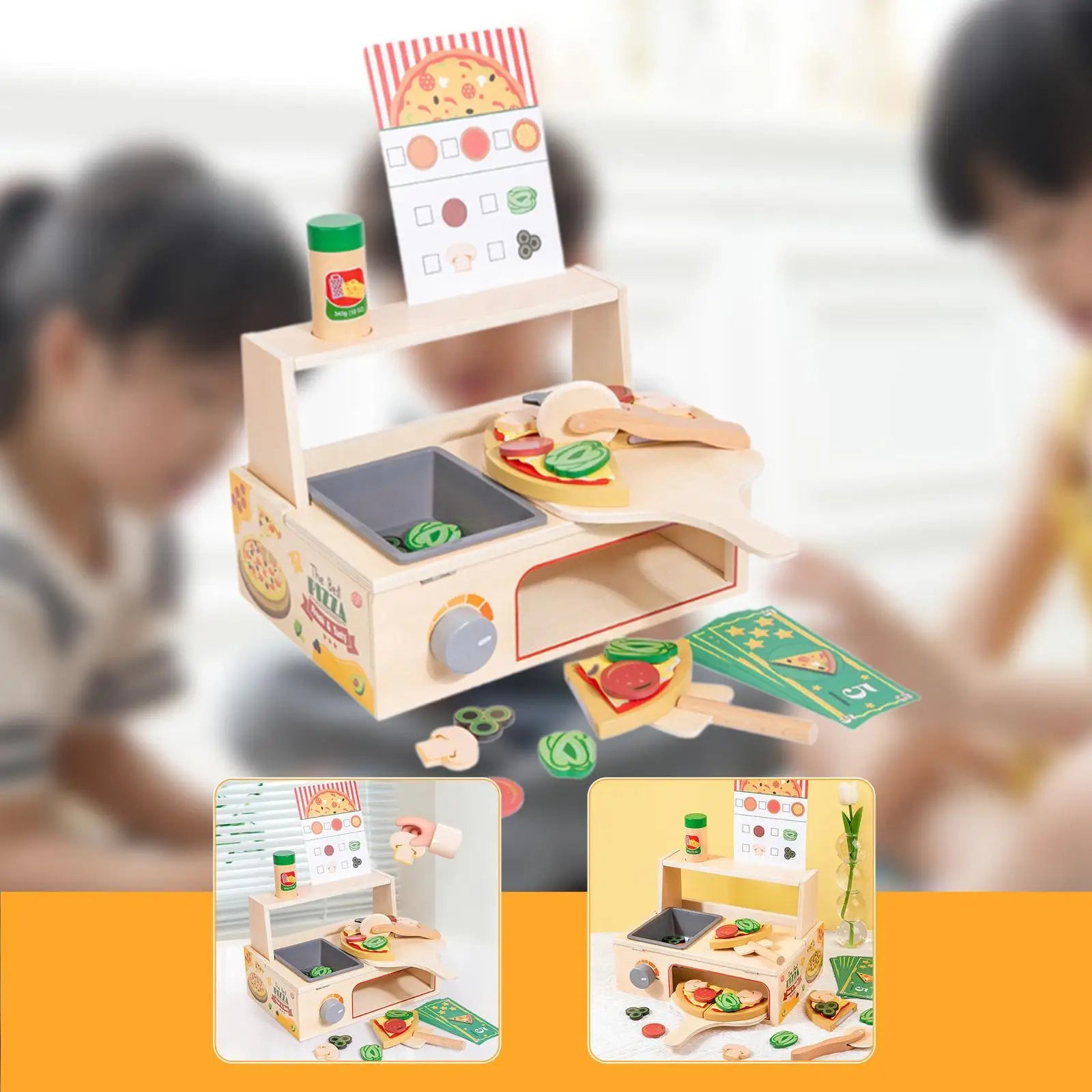 Wooden Pizza Toy Pretend Play Toys for Holidays Parties Parent Child Games