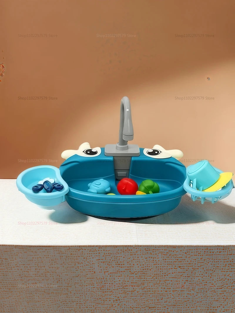 Children Play House Set Kitchen Simulated Dishwasher Sink Hand Basin Electric Circulating Water Toy for Boy and Girls Role Play